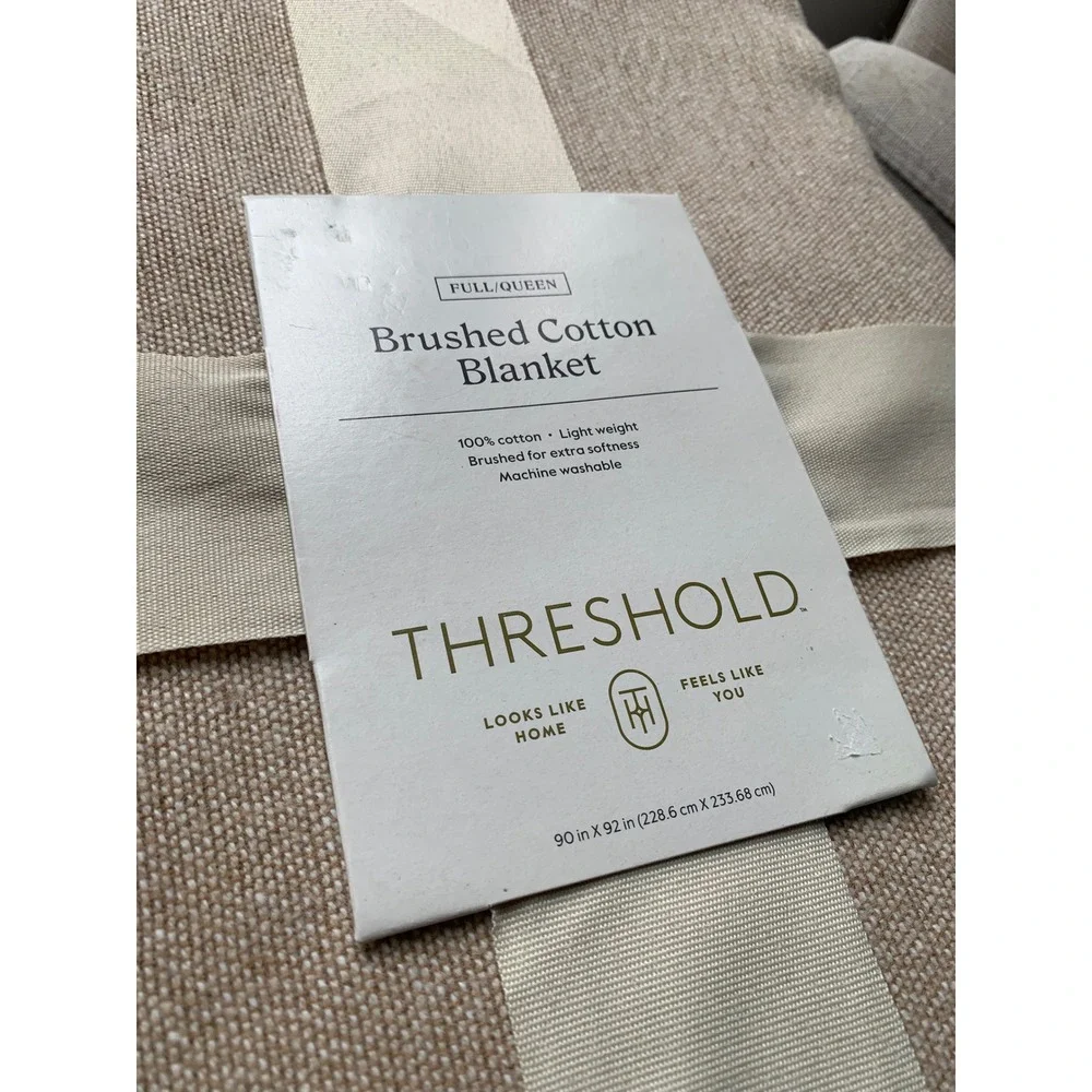 Threshold Brushed Cotton‎ Blanket Full Queen Khaki Tan 100% Cotton 90x92 NEW